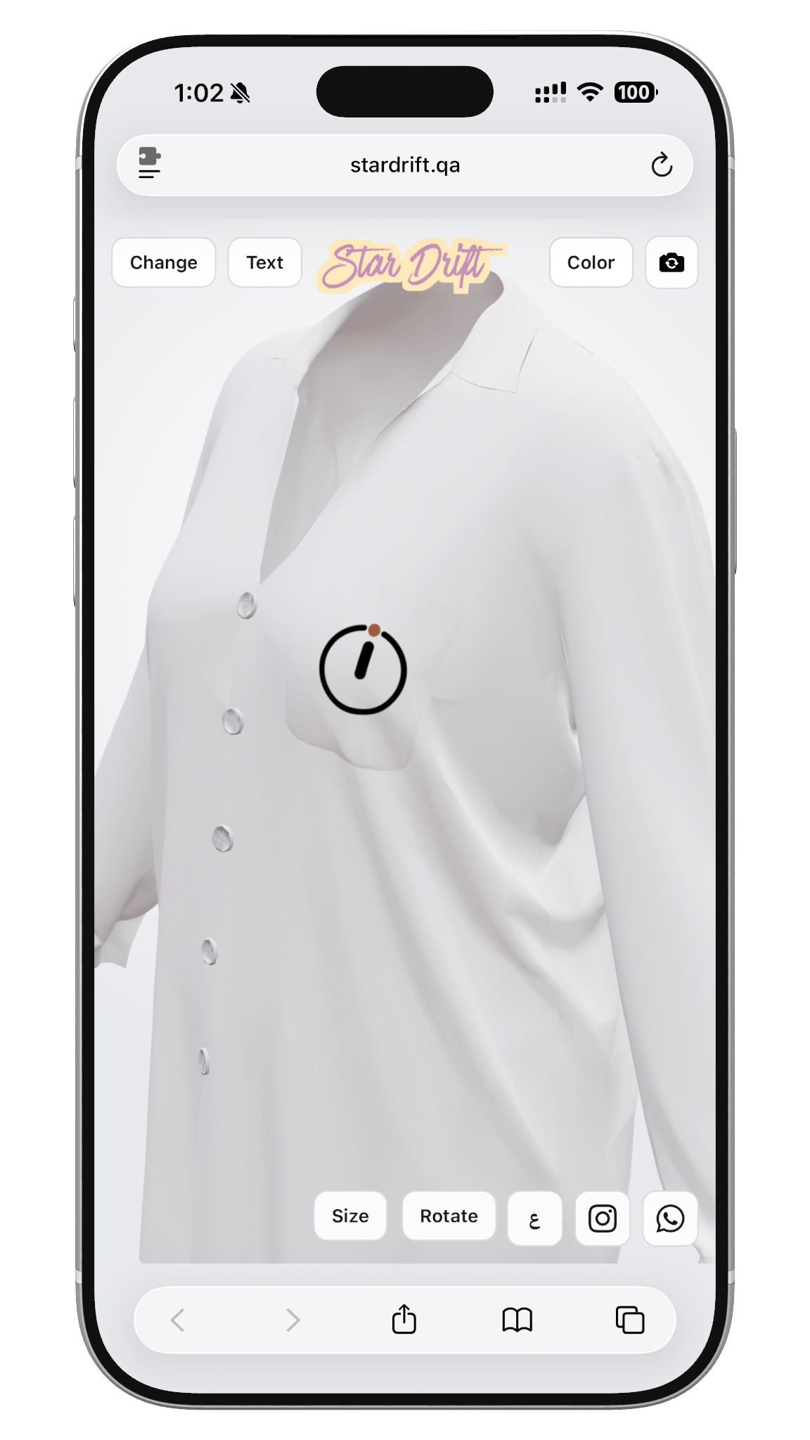 Uploaded photo positioned on a 3D shirt